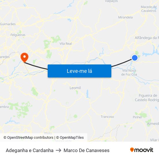 Adeganha e Cardanha to Marco De Canaveses map