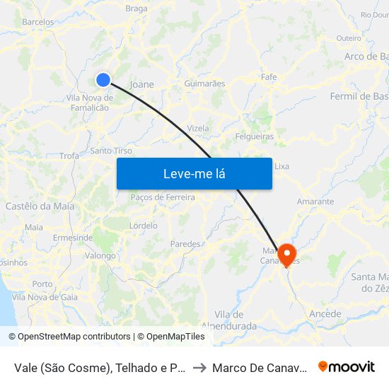 Vale (São Cosme), Telhado e Portela to Marco De Canaveses map