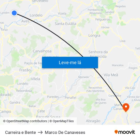 Carreira e Bente to Marco De Canaveses map