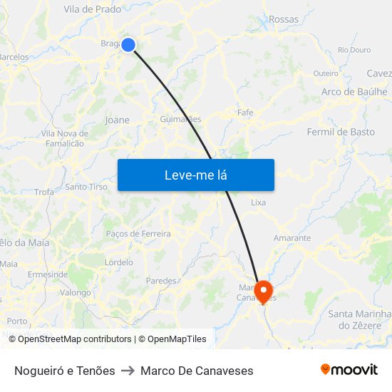 Nogueiró e Tenões to Marco De Canaveses map