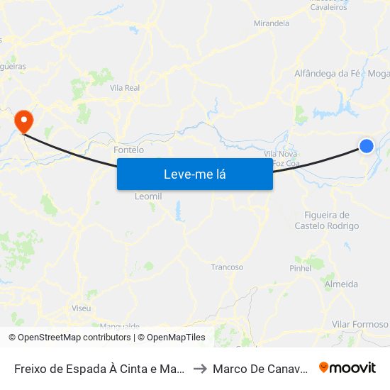 Freixo de Espada À Cinta e Mazouco to Marco De Canaveses map