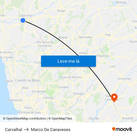 Carvalhal to Marco De Canaveses map