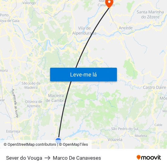 Sever do Vouga to Marco De Canaveses map