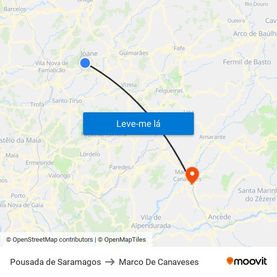 Pousada de Saramagos to Marco De Canaveses map