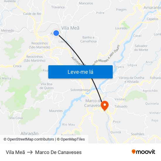 Vila Meã to Marco De Canaveses map