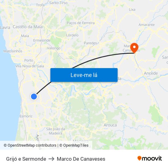 Grijó e Sermonde to Marco De Canaveses map