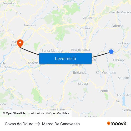 Covas do Douro to Marco De Canaveses map