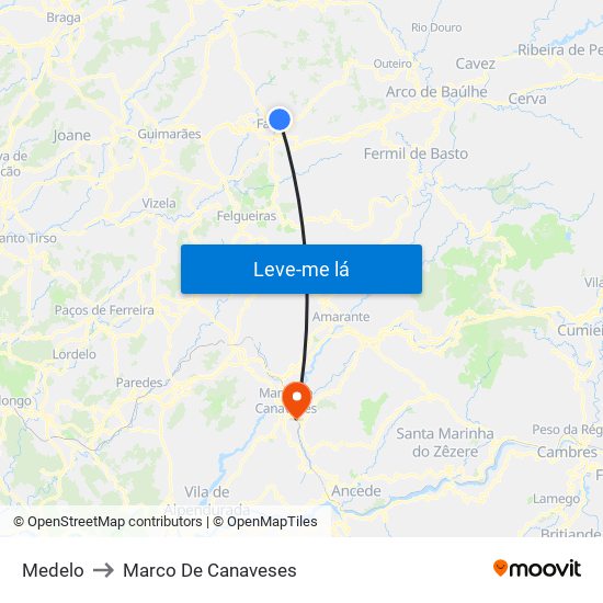 Medelo to Marco De Canaveses map