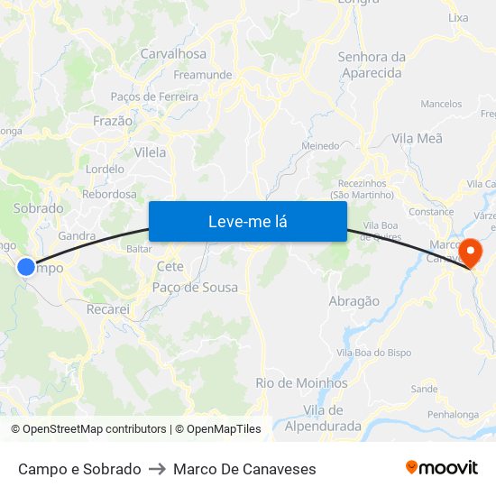 Campo e Sobrado to Marco De Canaveses map