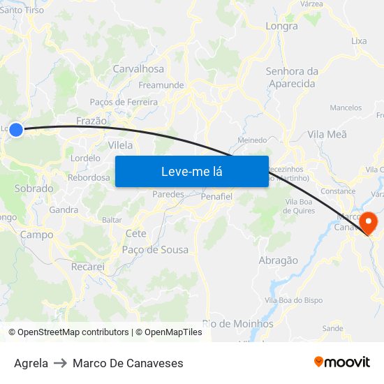 Agrela to Marco De Canaveses map