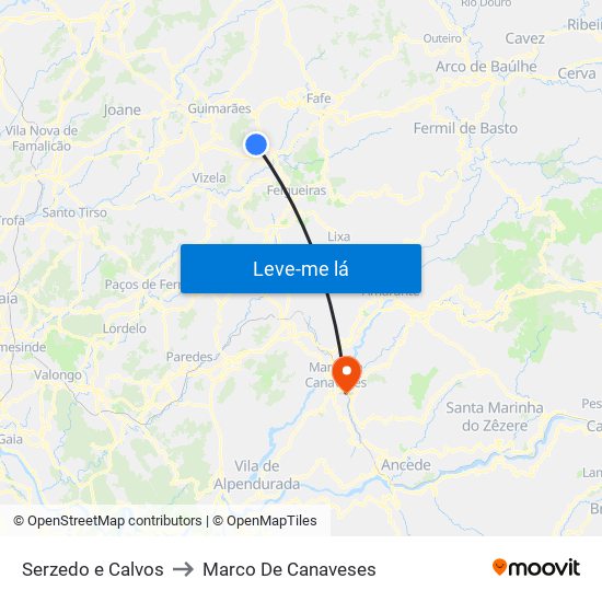 Serzedo e Calvos to Marco De Canaveses map