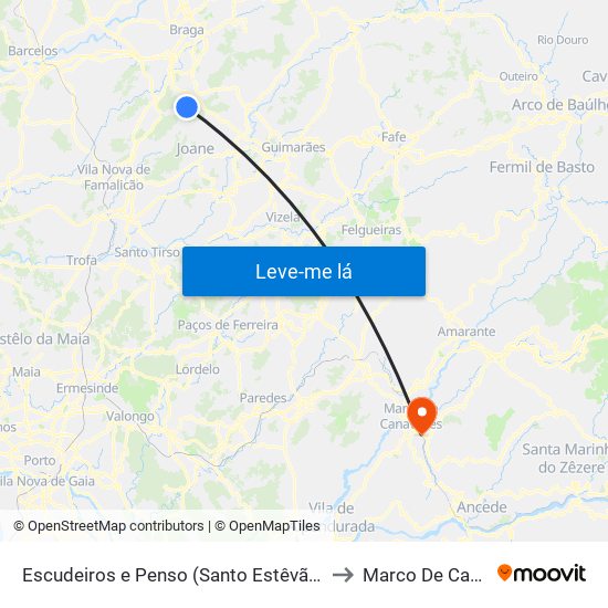 Escudeiros e Penso (Santo Estêvão e São Vicente) to Marco De Canaveses map
