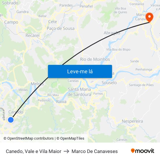 Canedo, Vale e Vila Maior to Marco De Canaveses map