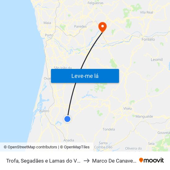 Trofa, Segadães e Lamas do Vouga to Marco De Canaveses map