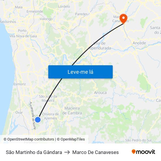São Martinho da Gândara to Marco De Canaveses map