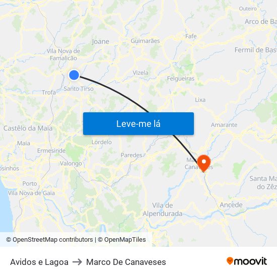 Avidos e Lagoa to Marco De Canaveses map