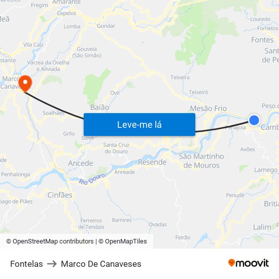 Fontelas to Marco De Canaveses map
