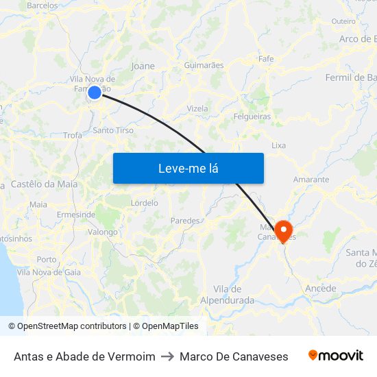 Antas e Abade de Vermoim to Marco De Canaveses map