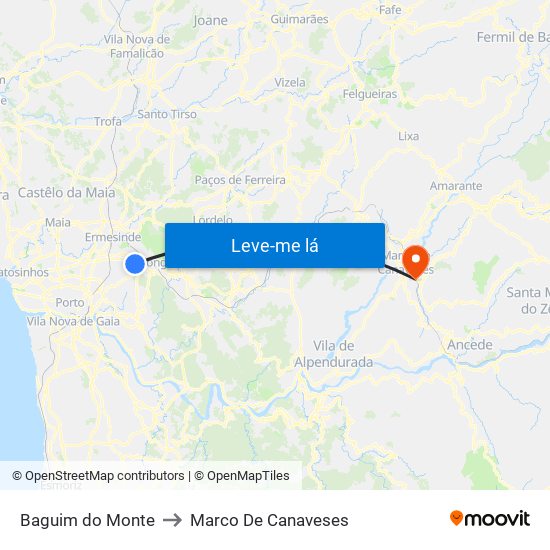 Baguim do Monte to Marco De Canaveses map