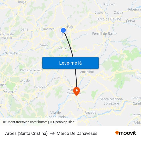 Arões (Santa Cristina) to Marco De Canaveses map