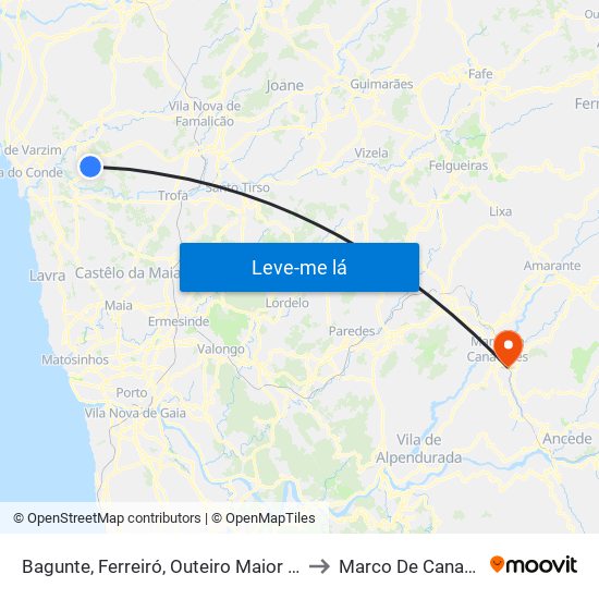Bagunte, Ferreiró, Outeiro Maior e Parada to Marco De Canaveses map