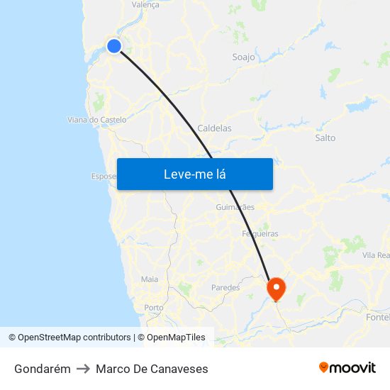 Gondarém to Marco De Canaveses map