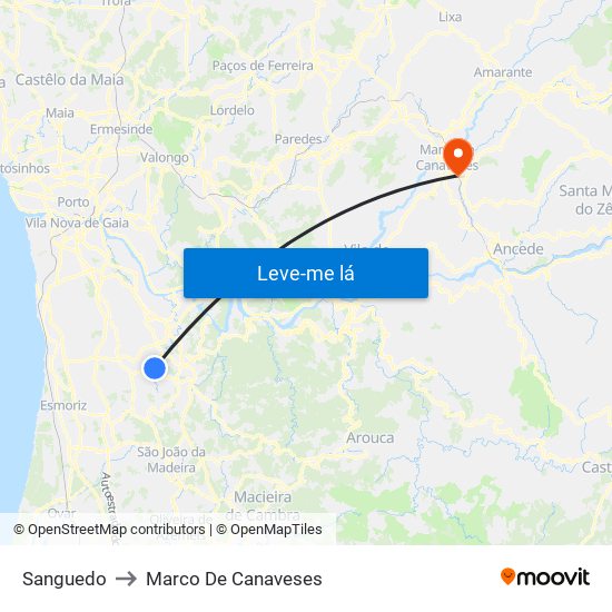 Sanguedo to Marco De Canaveses map