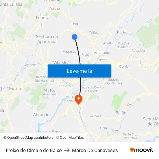 Freixo de Cima e de Baixo to Marco De Canaveses map