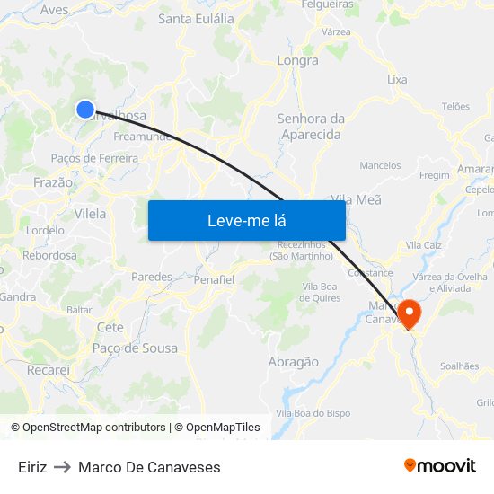 Eiriz to Marco De Canaveses map