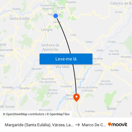 Margaride (Santa Eulália), Várzea, Lagares, Varziela e Moure to Marco De Canaveses map