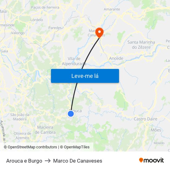 Arouca e Burgo to Marco De Canaveses map