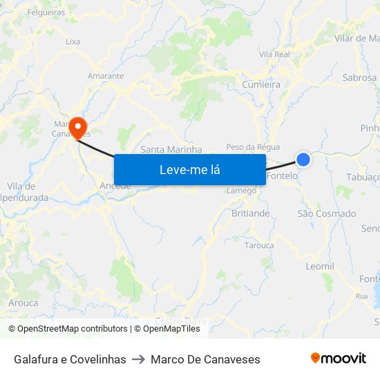 Galafura e Covelinhas to Marco De Canaveses map
