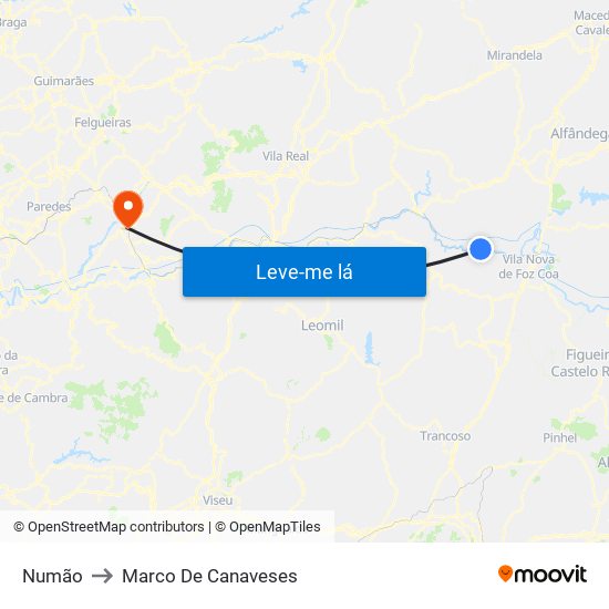 Numão to Marco De Canaveses map