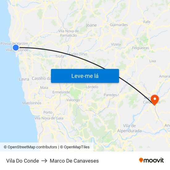 Vila Do Conde to Marco De Canaveses map