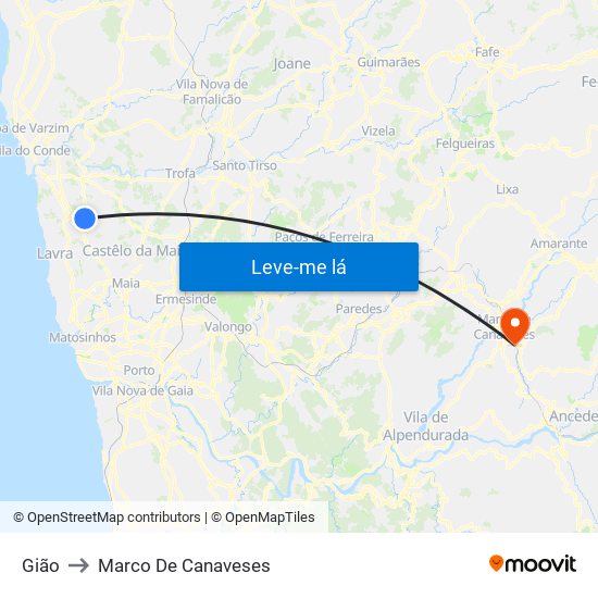 Gião to Marco De Canaveses map