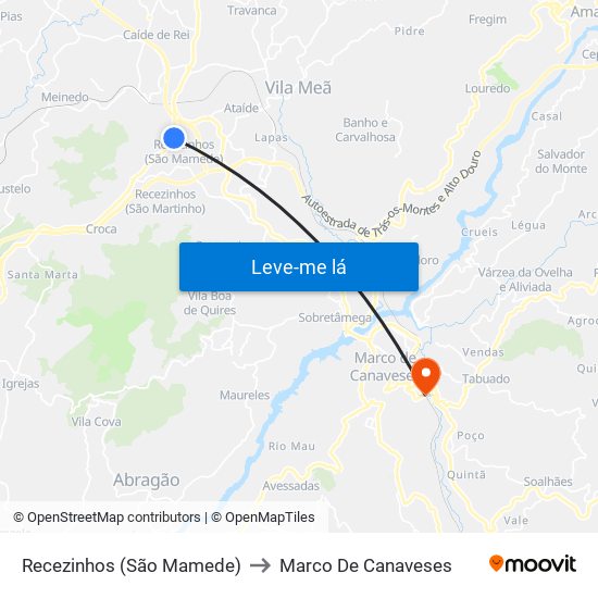 Recezinhos (São Mamede) to Marco De Canaveses map