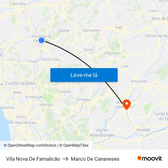 Vila Nova De Famalicão to Marco De Canaveses map