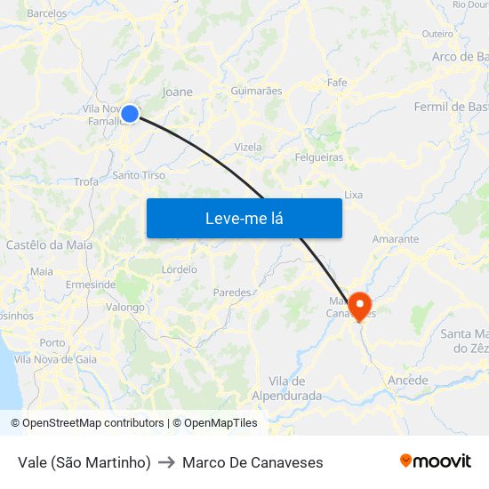 Vale (São Martinho) to Marco De Canaveses map