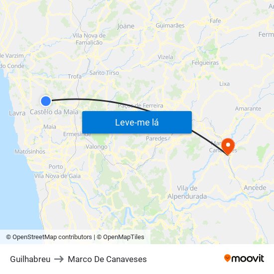 Guilhabreu to Marco De Canaveses map