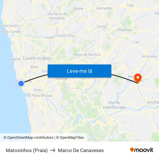 Matosinhos (Praia) to Marco De Canaveses map