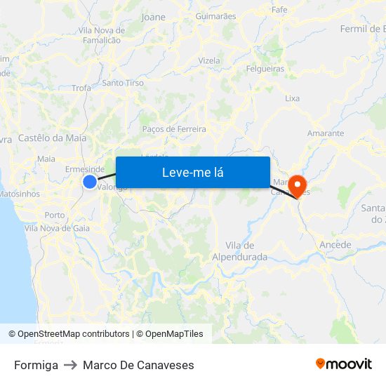 Formiga to Marco De Canaveses map