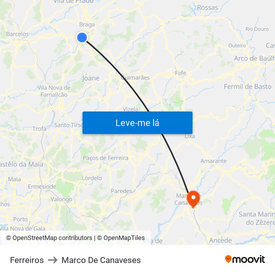 Ferreiros to Marco De Canaveses map