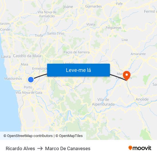 Ricardo Alves to Marco De Canaveses map