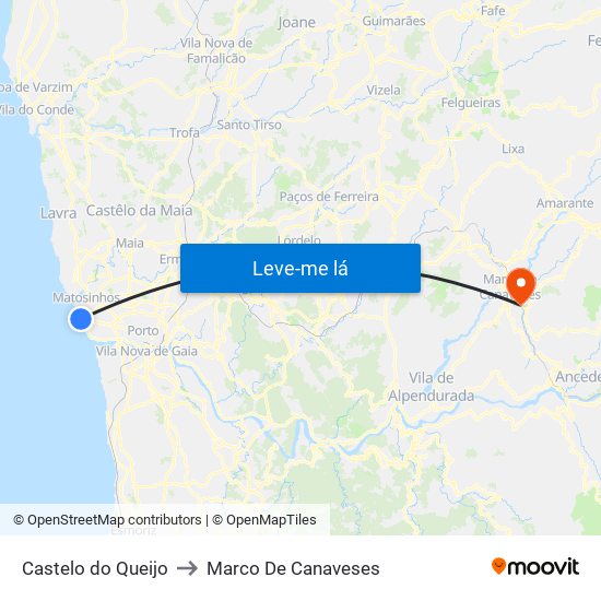 Castelo do Queijo to Marco De Canaveses map