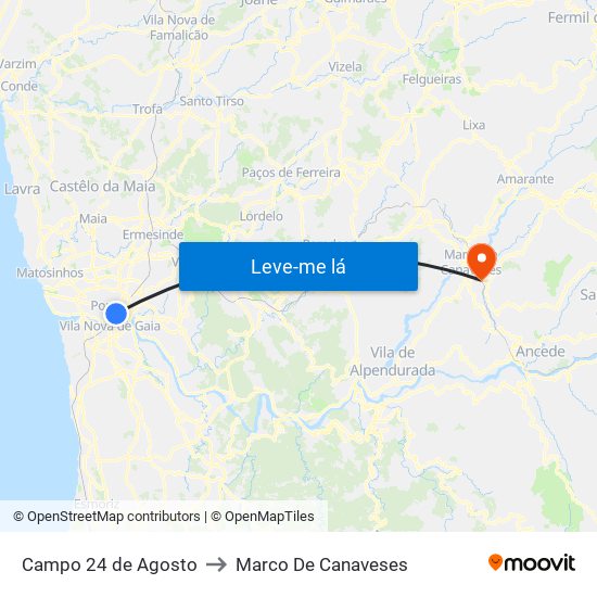 Campo 24 de Agosto to Marco De Canaveses map