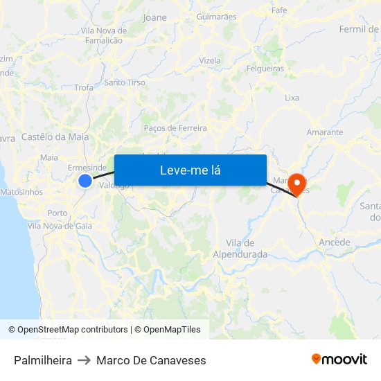 Palmilheira to Marco De Canaveses map