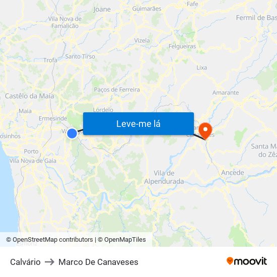 Calvário to Marco De Canaveses map