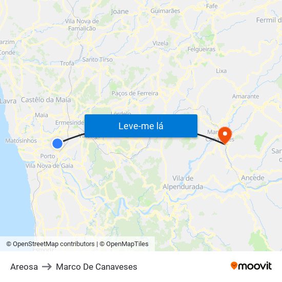 Areosa to Marco De Canaveses map