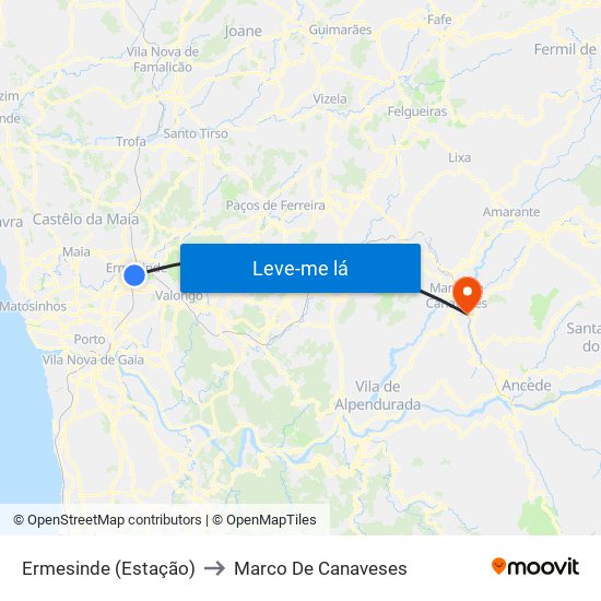 Ermesinde (Estação) to Marco De Canaveses map