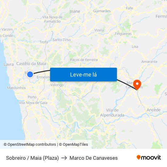 Sobreiro / Maia (Plaza) to Marco De Canaveses map